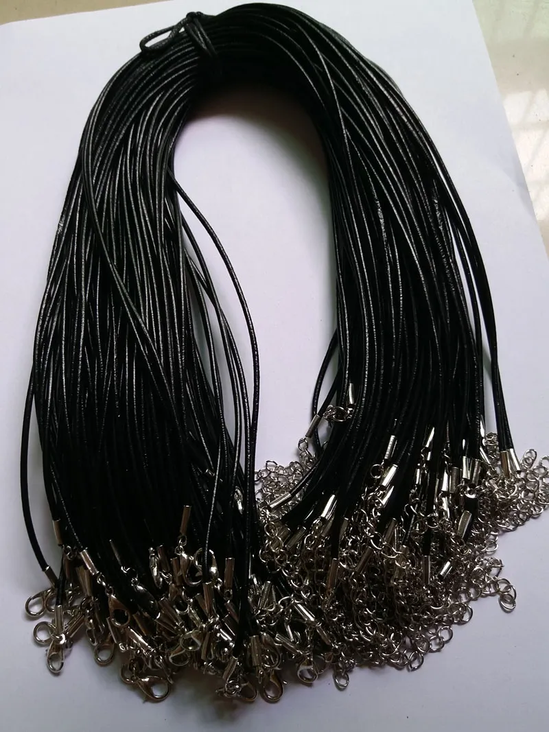 100 Pack Of 2.0mm Black Leather Necklace Cord With Lobster Clasp